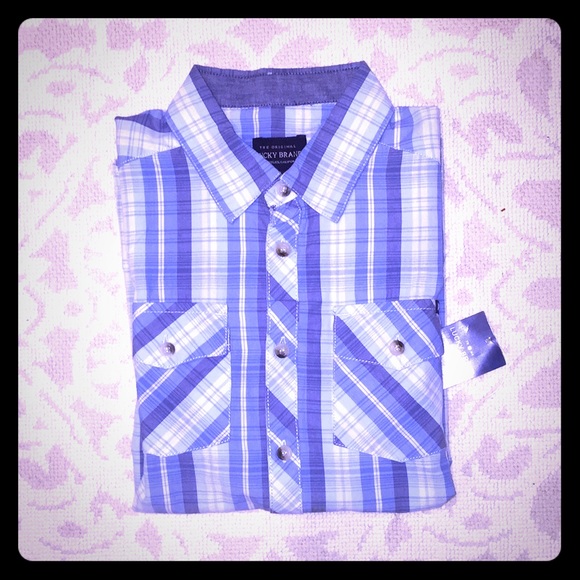 NEW LUCKY Boys Blue/White Striped Short Sleeve-M - Picture 5 of 5